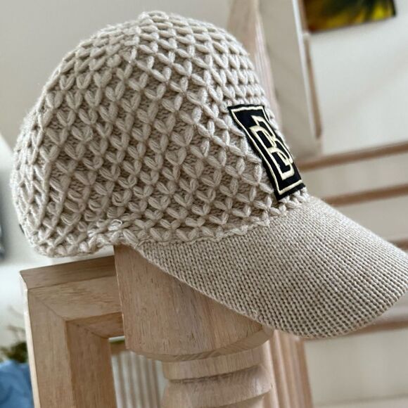 Reale Knit Embroidered Baseball Hat in Creamy Tan NWOT main image 10